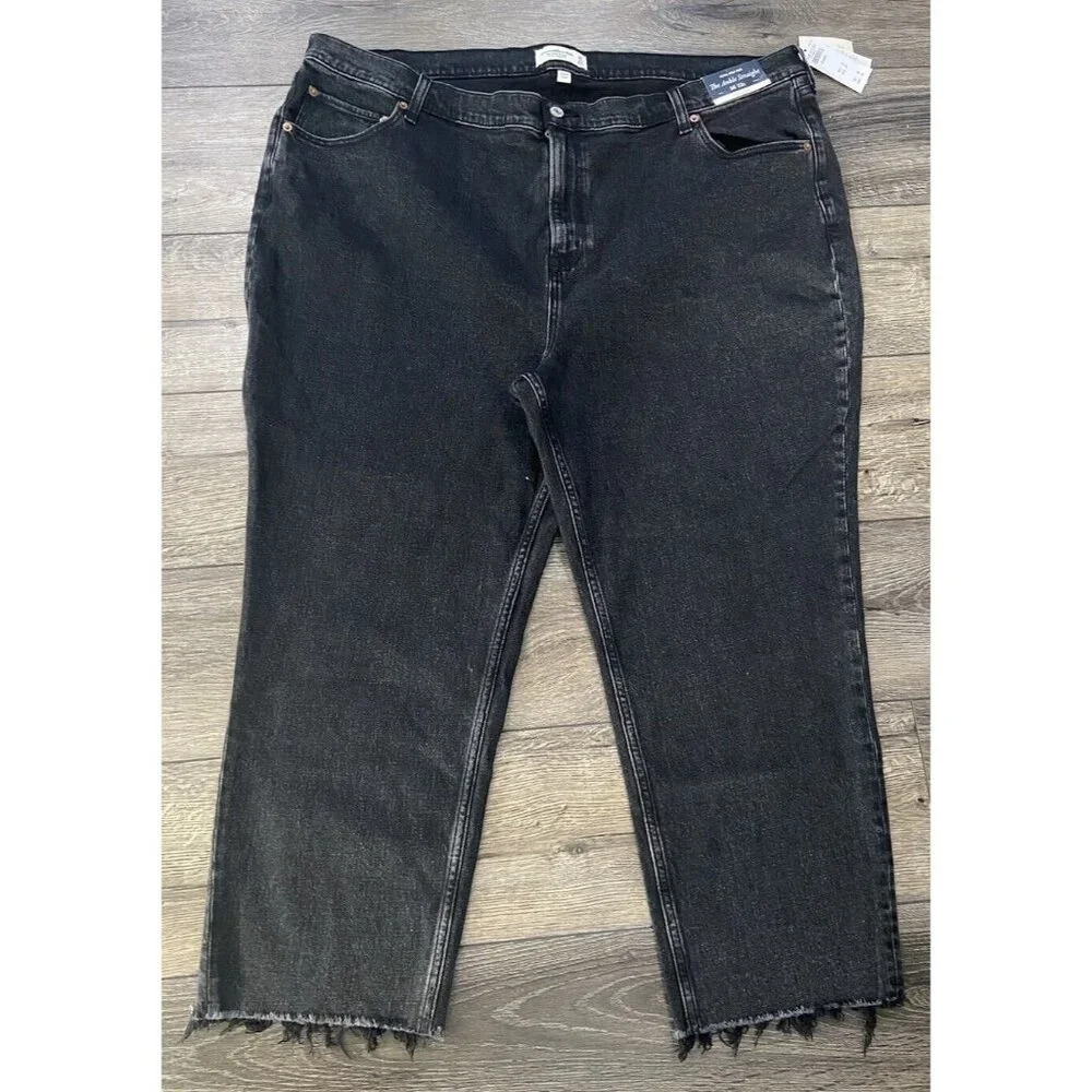 NWT Abercombie & Fitch Curve Jeans Jen Reed Ankle Straight Black 36 22 Short New